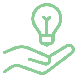 Cartoon hand holding lightbulb icon
